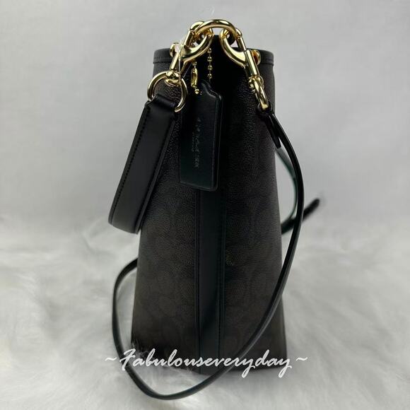 Coach City Large Bucket Bag Crossbody In Signature Canvas CT802 Walnut/Black NWT - Picture 3 of 9